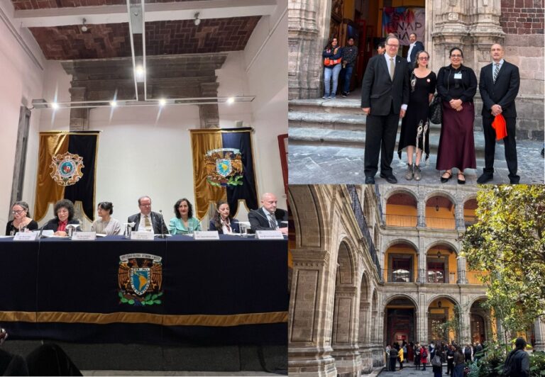 Autoridades universitarias y representantes del Colegio de Urbanistas de México durante la inauguración de PATIO Lab en el Antiguo Colegio de San Ildefonso, espacio impulsado por la UNAM para promover el urbanismo para la paz y la justicia territorial.